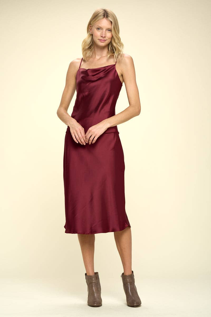 Made in USA Solid Satin Midi Skirt