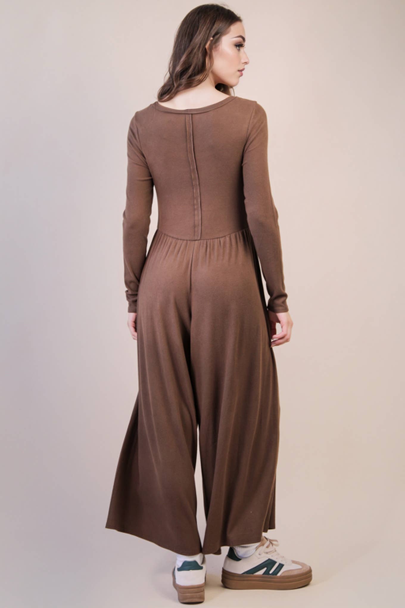 NP70910-Wide Leg Solid Knit Casual Jumpsuit