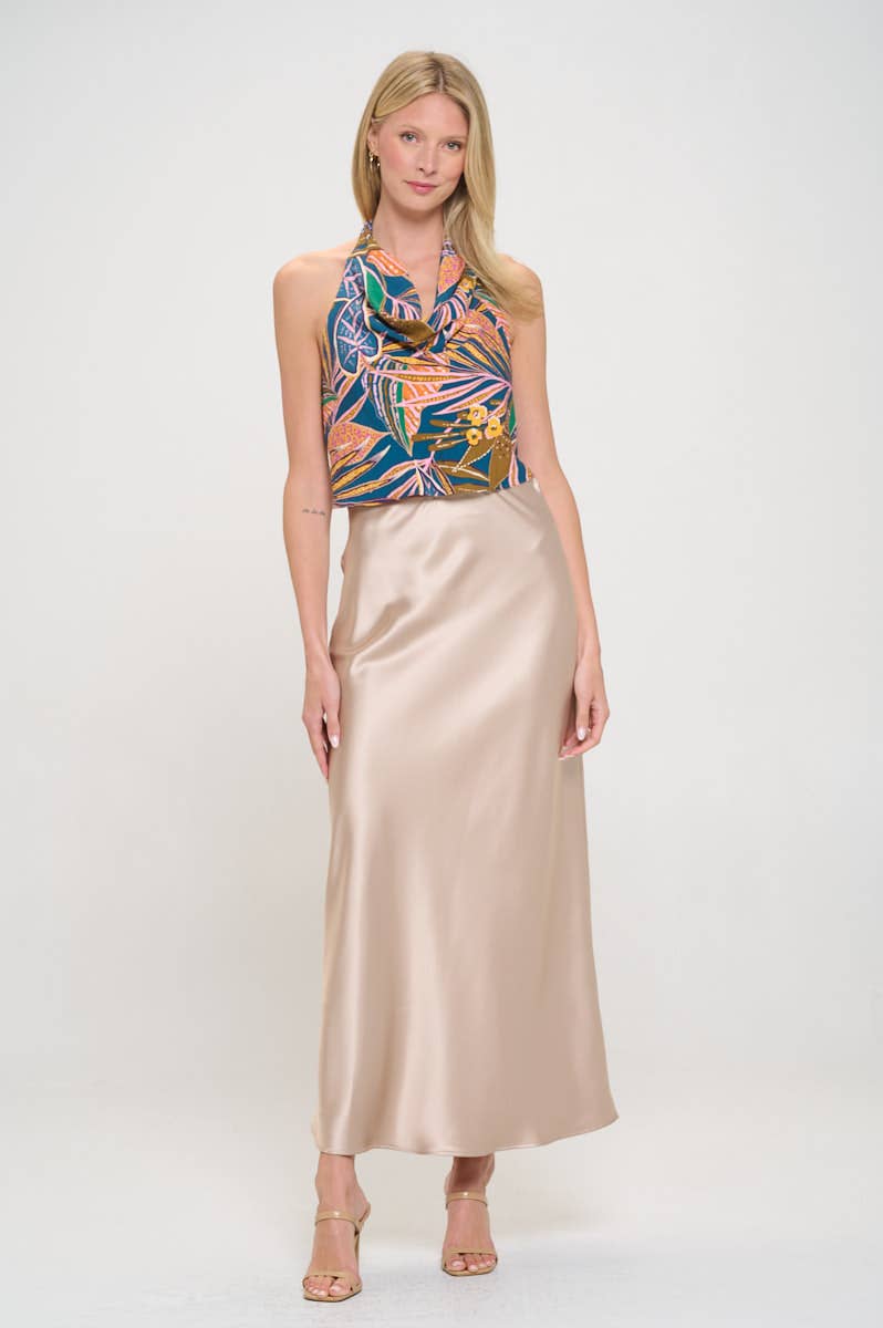 Made in USA Solid Silky Satin Maxi Skirt