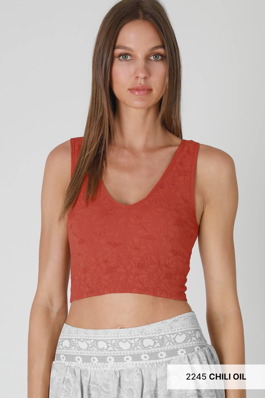 NS8309 -  Lace V Neck Tank Top: White