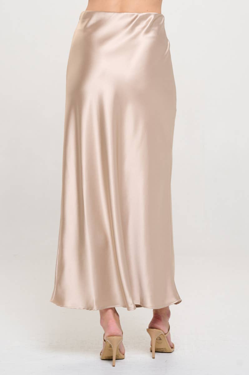 Made in USA Solid Silky Satin Maxi Skirt