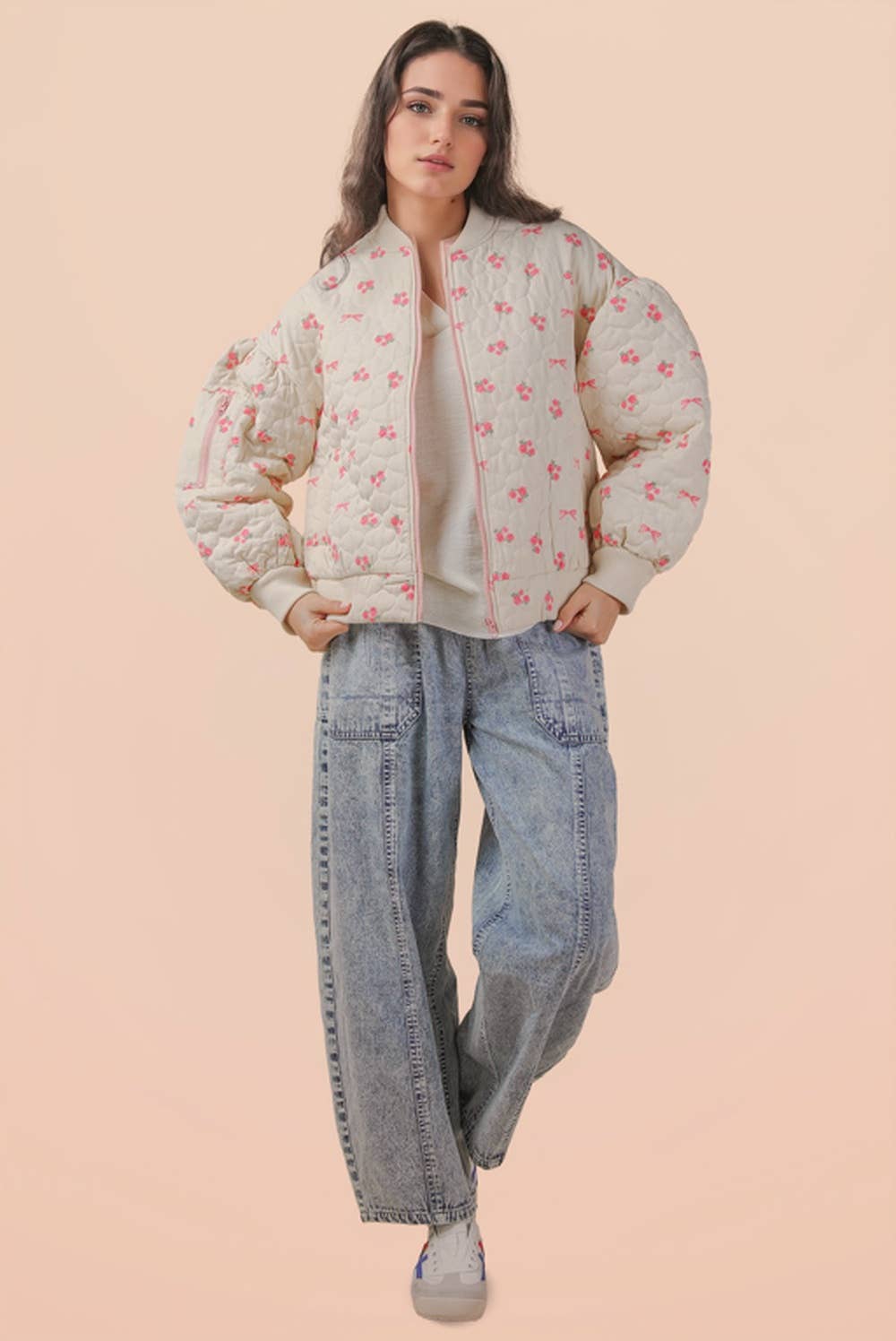 Floral Printed Quilted Oversized Casual Jacket