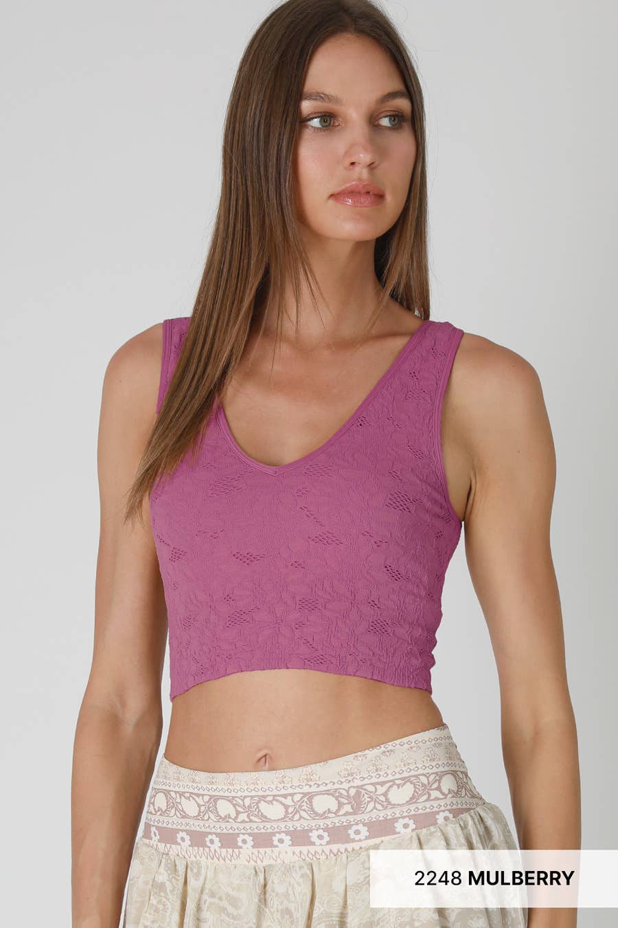 NS8309 -  Lace V Neck Tank Top: White