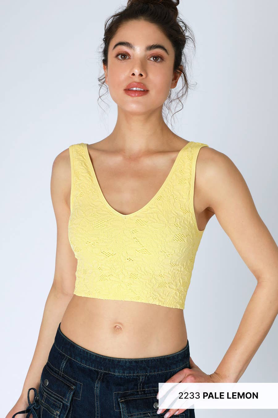 NS8309 -  Lace V Neck Tank Top: White