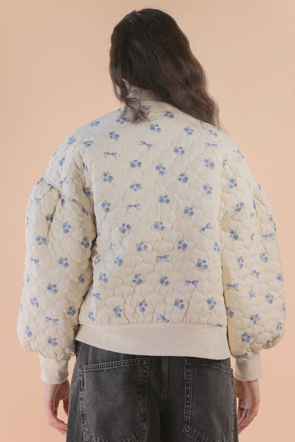 Floral Printed Quilted Oversized Casual Jacket