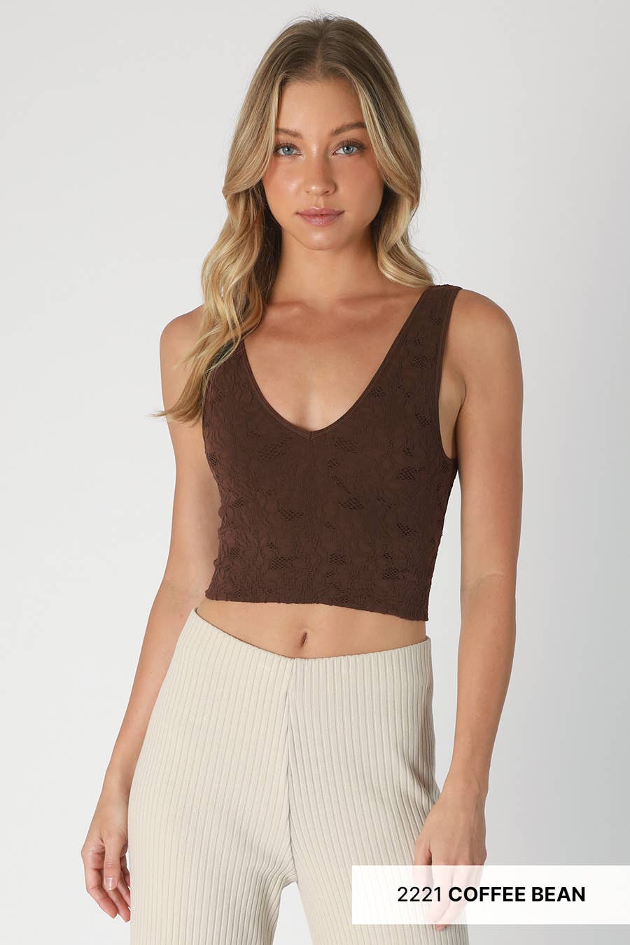 NS8309 -  Lace V Neck Tank Top: White