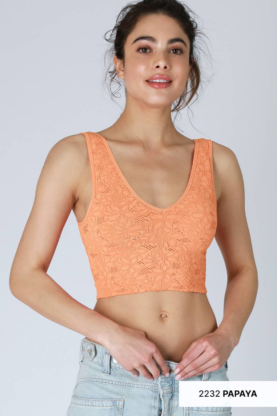 NS8309 -  Lace V Neck Tank Top: White