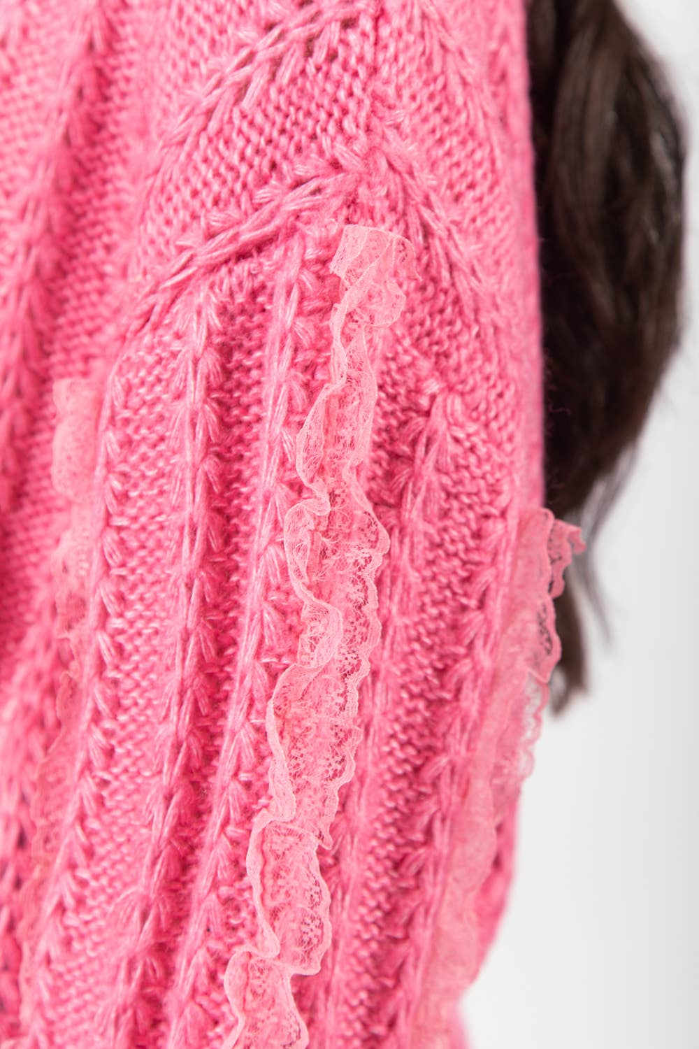 Lace Trim Oversized Knit Sweater Top