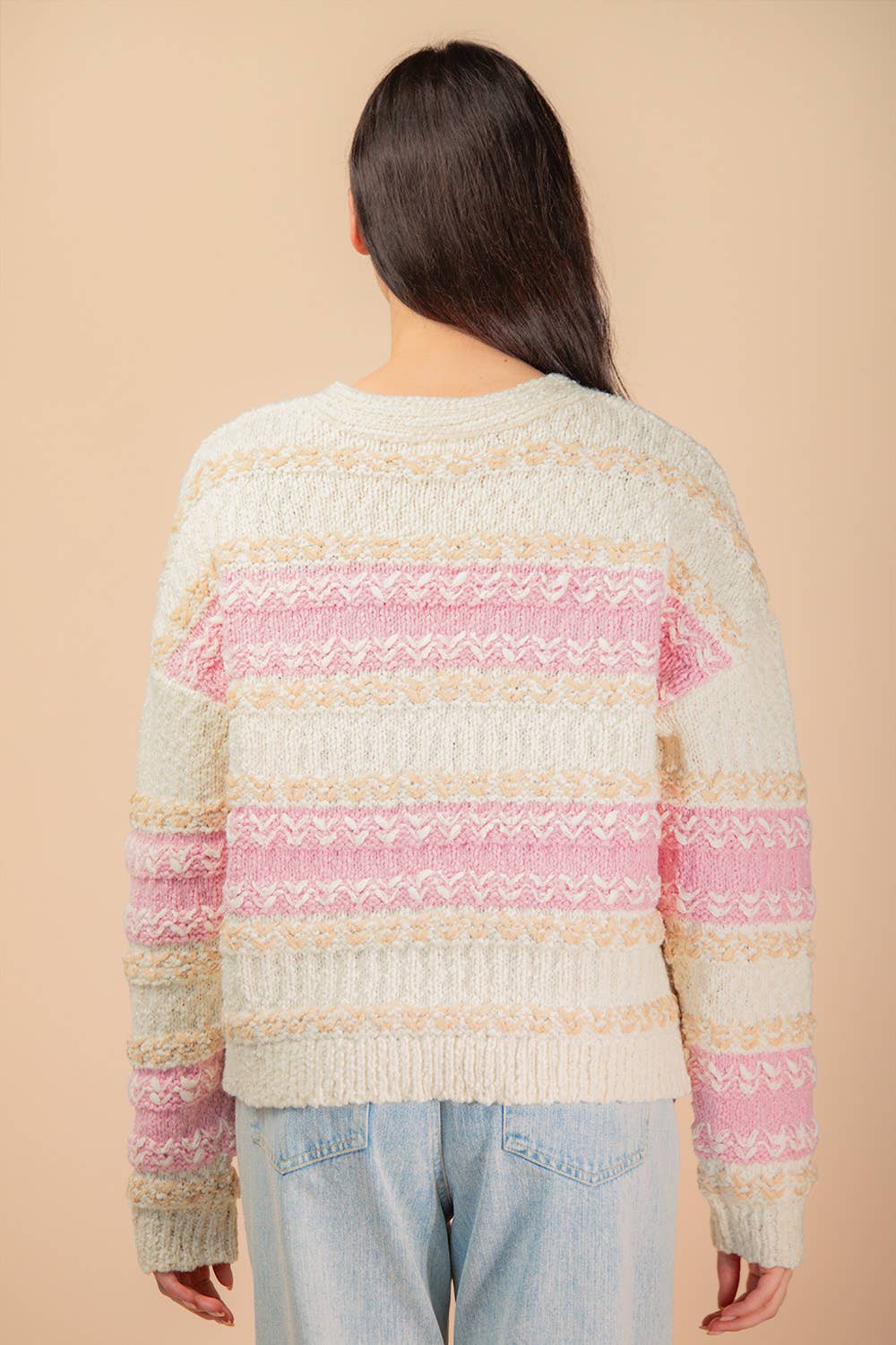 Multi Color Textured Knit Sweater Cardigan