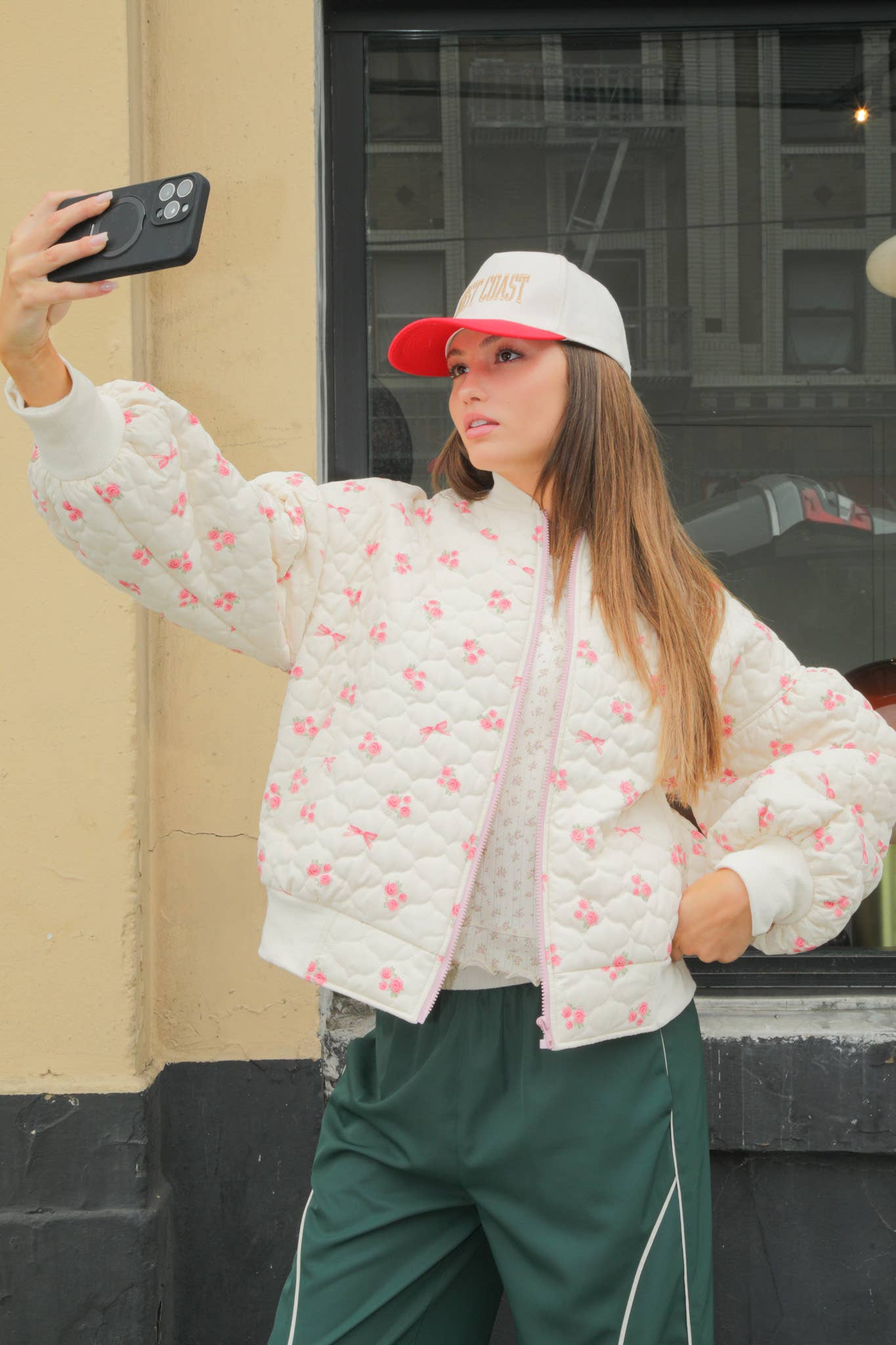 Floral Printed Quilted Oversized Casual Jacket