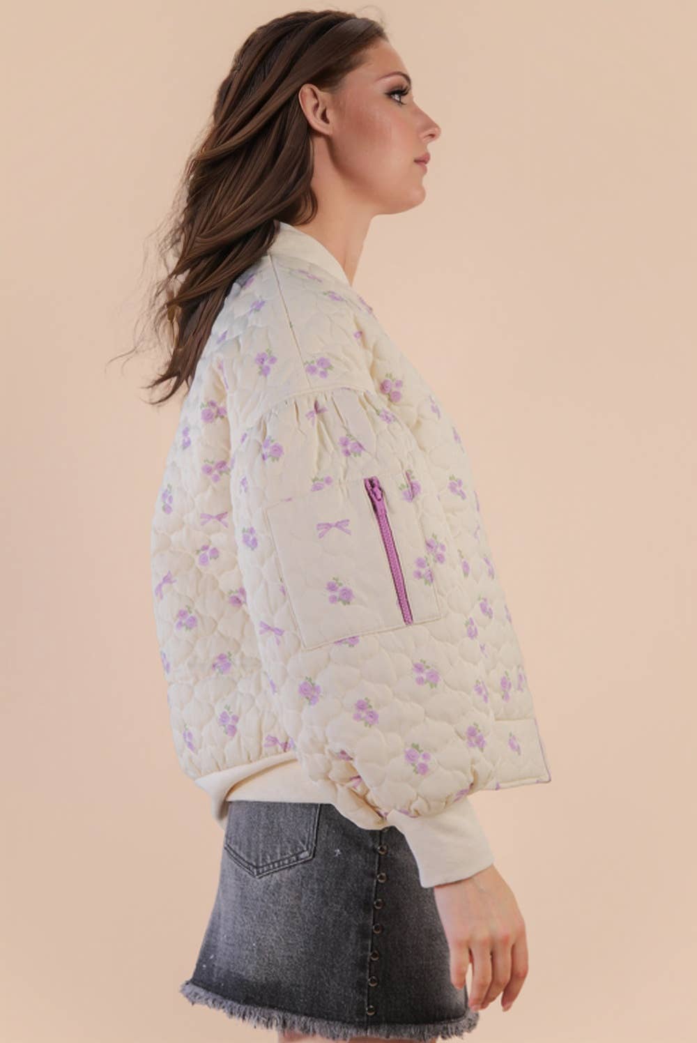 Floral Printed Quilted Oversized Casual Jacket