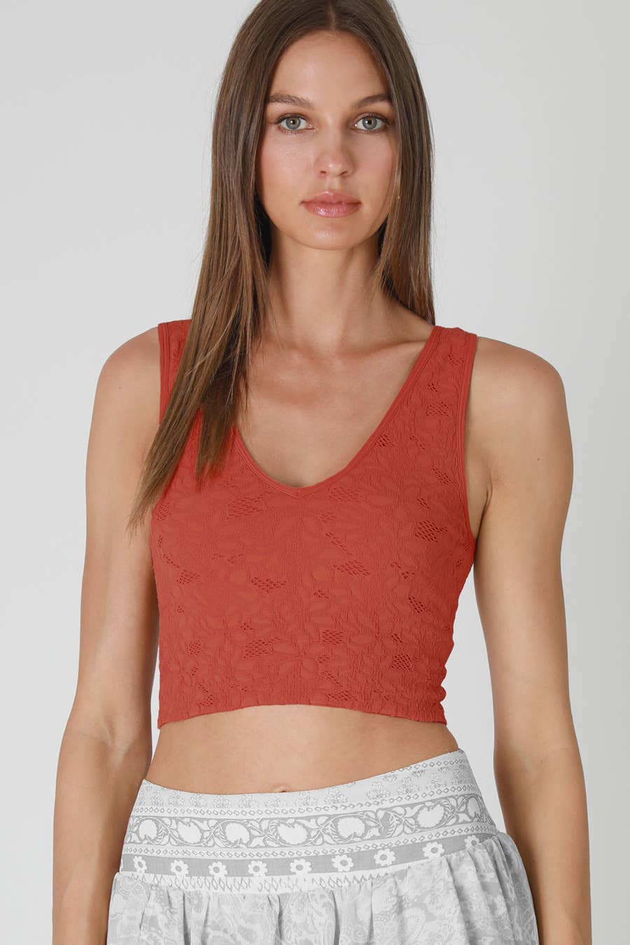 NS8309 -  Lace V Neck Tank Top: White