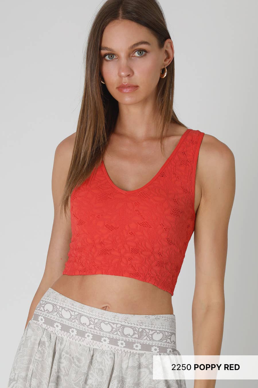 NS8309 -  Lace V Neck Tank Top: White