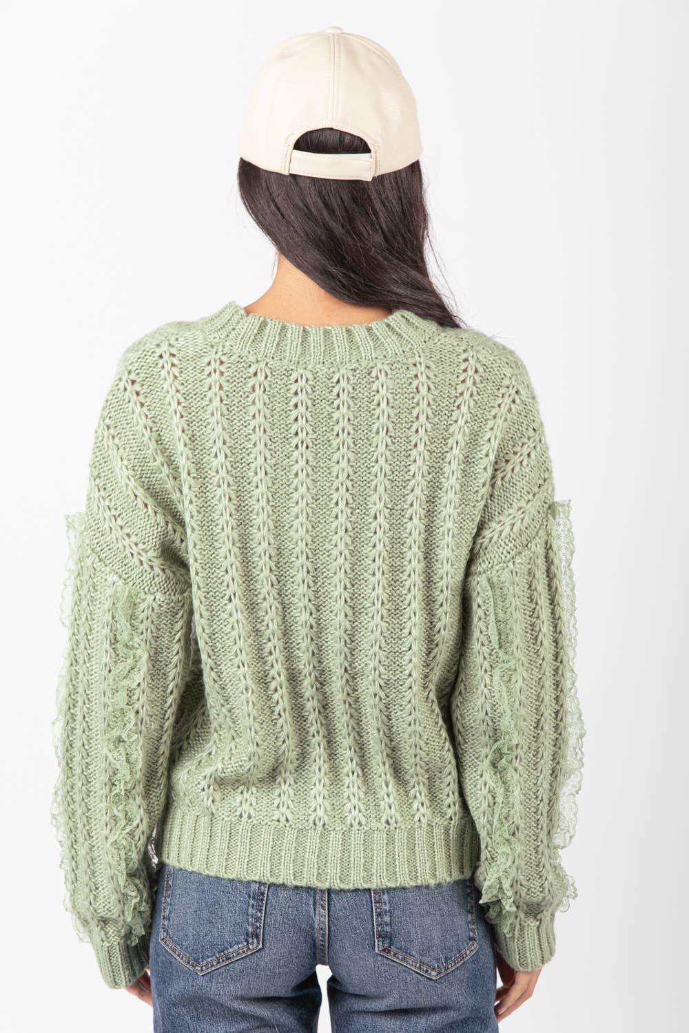 Lace Trim Oversized Knit Sweater Top