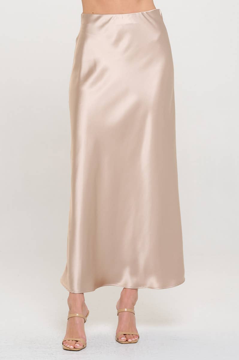 Made in USA Solid Silky Satin Maxi Skirt