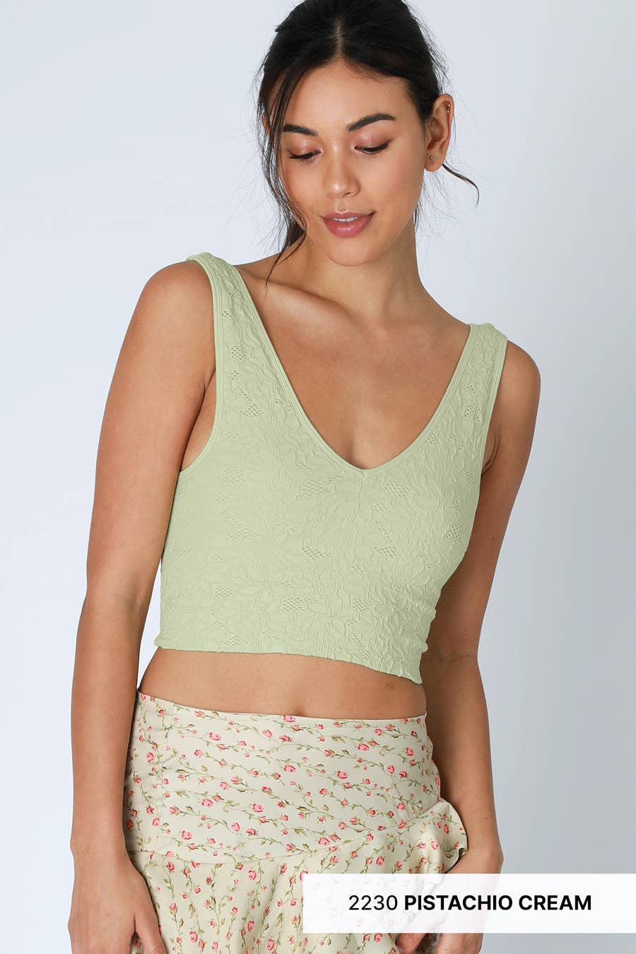 NS8309 -  Lace V Neck Tank Top: White