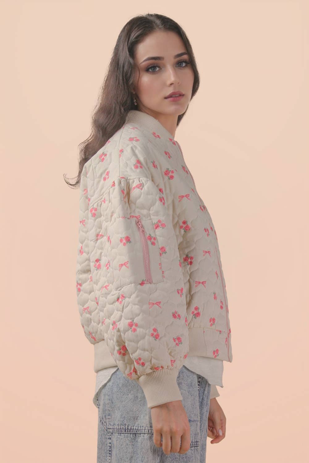 Floral Printed Quilted Oversized Casual Jacket