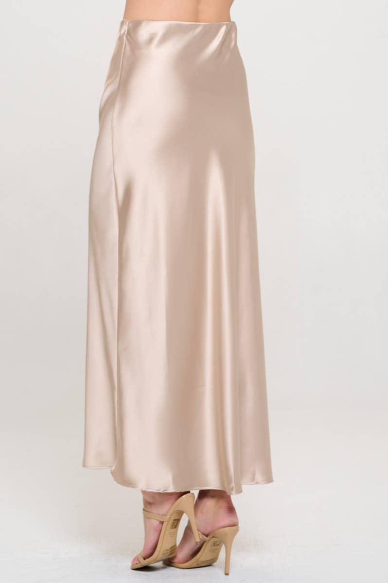 Made in USA Solid Silky Satin Maxi Skirt