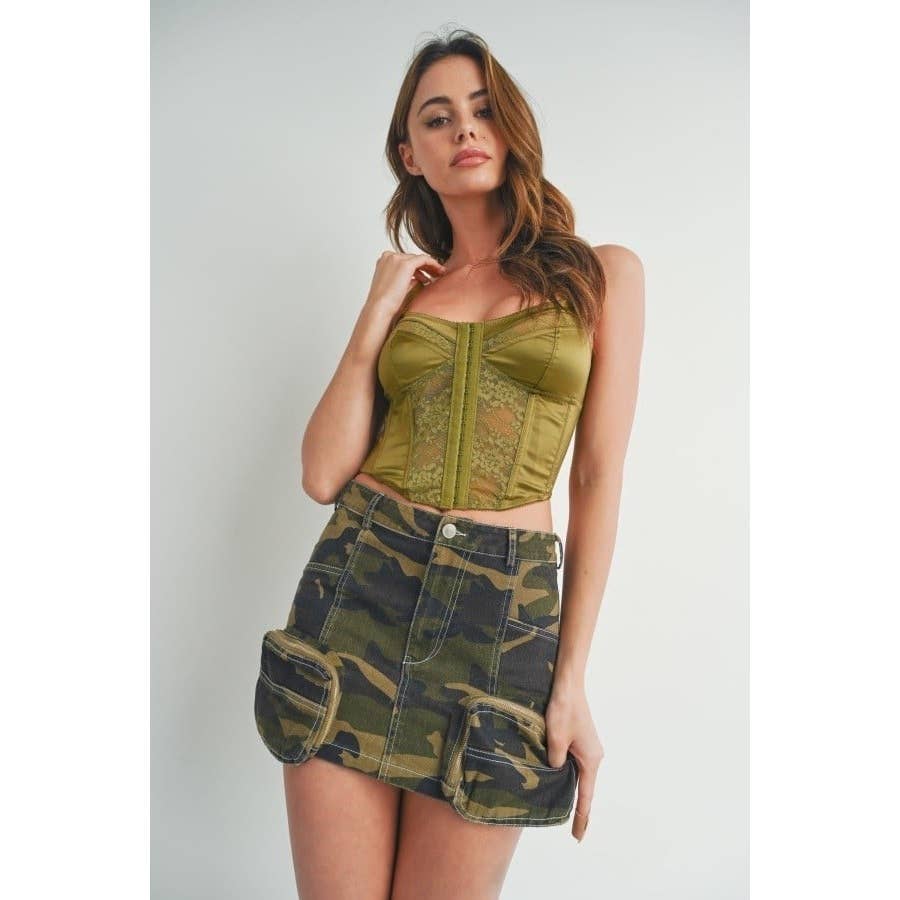 Solid and Lace Low Back Bustier Top