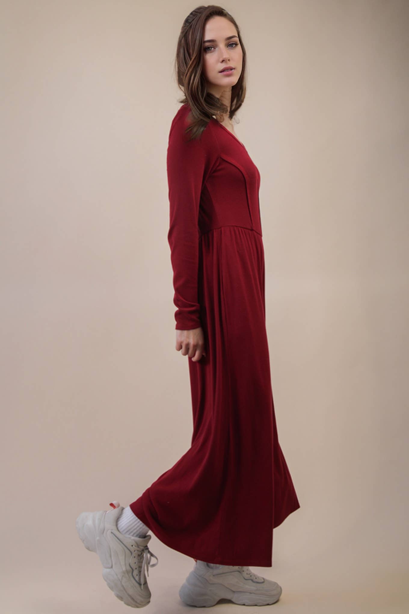 NP70910-Wide Leg Solid Knit Casual Jumpsuit