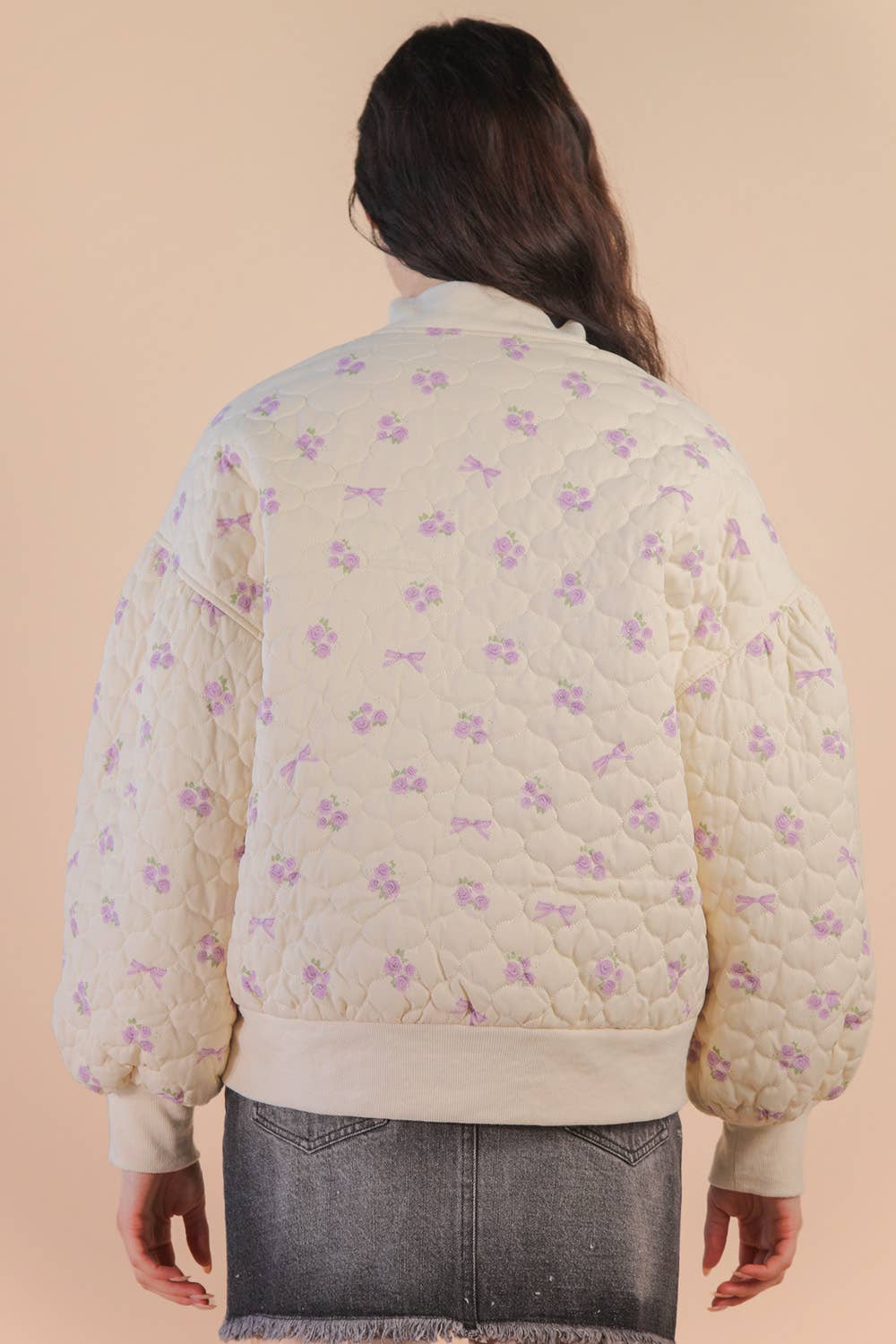 Floral Printed Quilted Oversized Casual Jacket