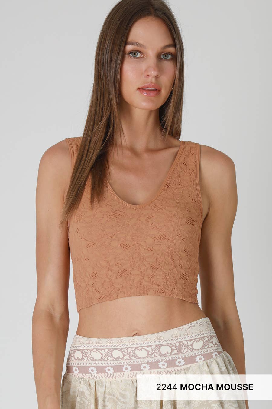 NS8309 -  Lace V Neck Tank Top: White