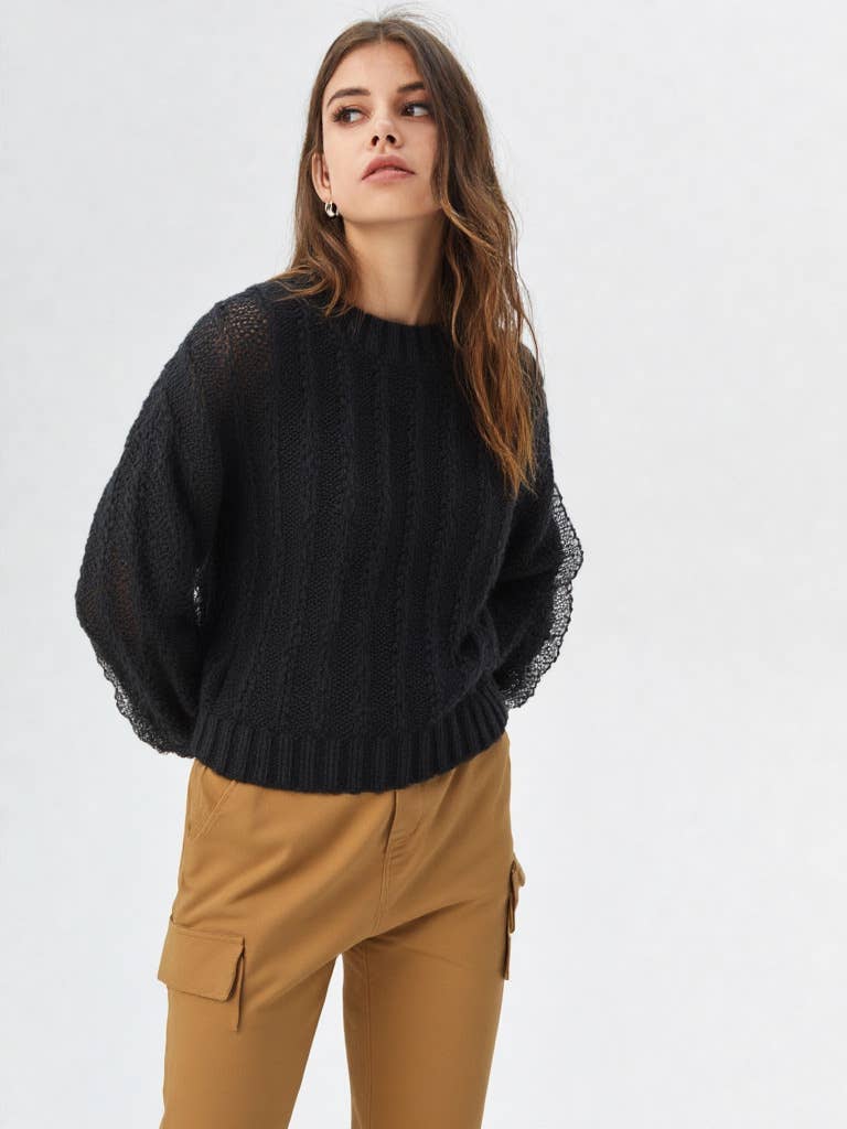 Lace Trim Oversized Knit Sweater Top