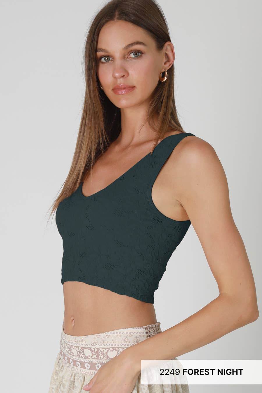 NS8309 -  Lace V Neck Tank Top: White