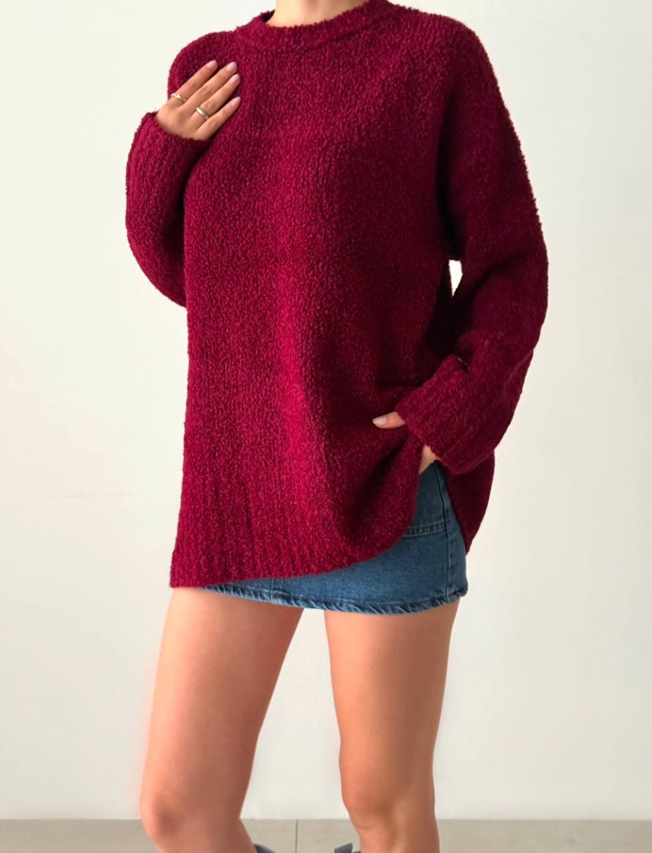 Red Bouclé Sweater