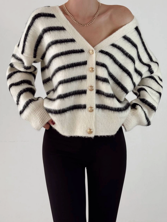 Striped V Cardigan