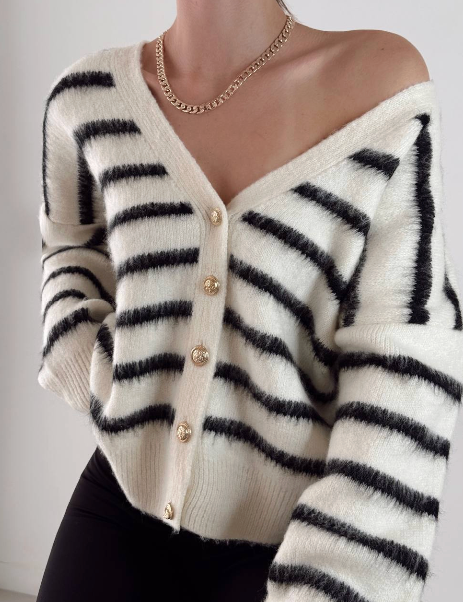 Striped V Cardigan