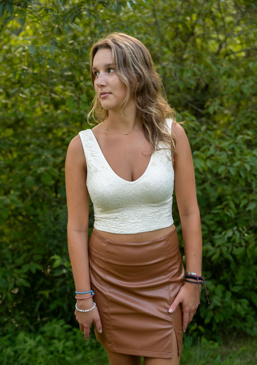 Lace V Neck Tank Top: 2213 Butter Cream