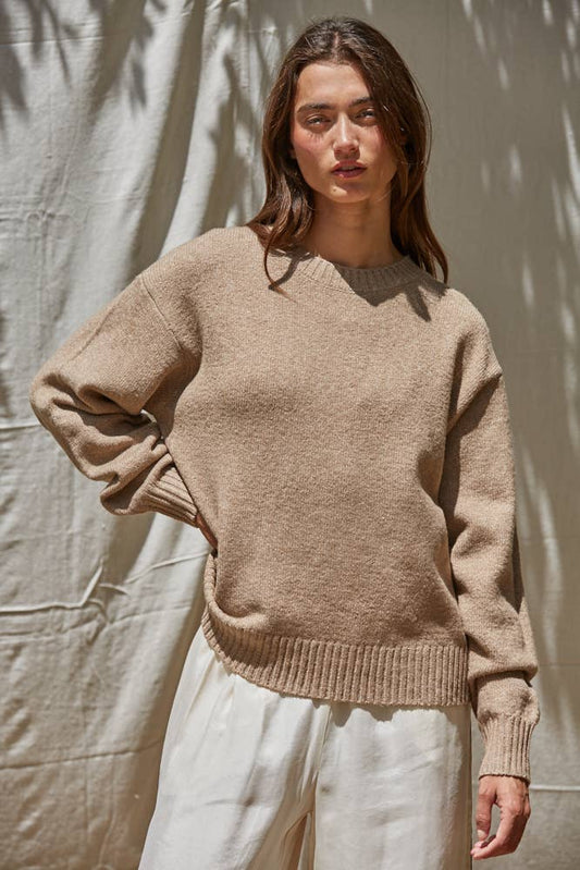 W1367 | Knit Sweater Crew Neck Pullover Top