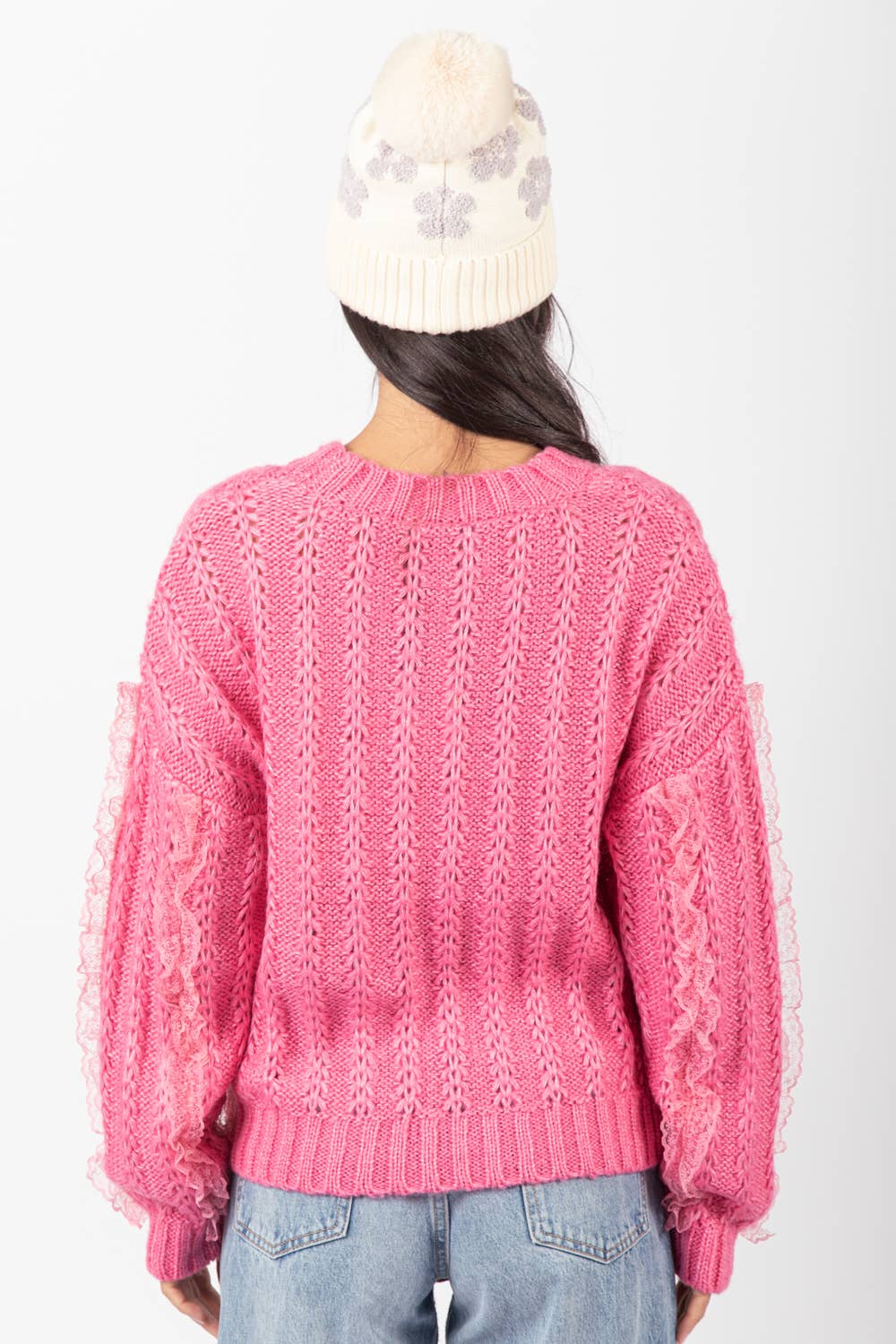 Lace Trim Oversized Knit Sweater Top