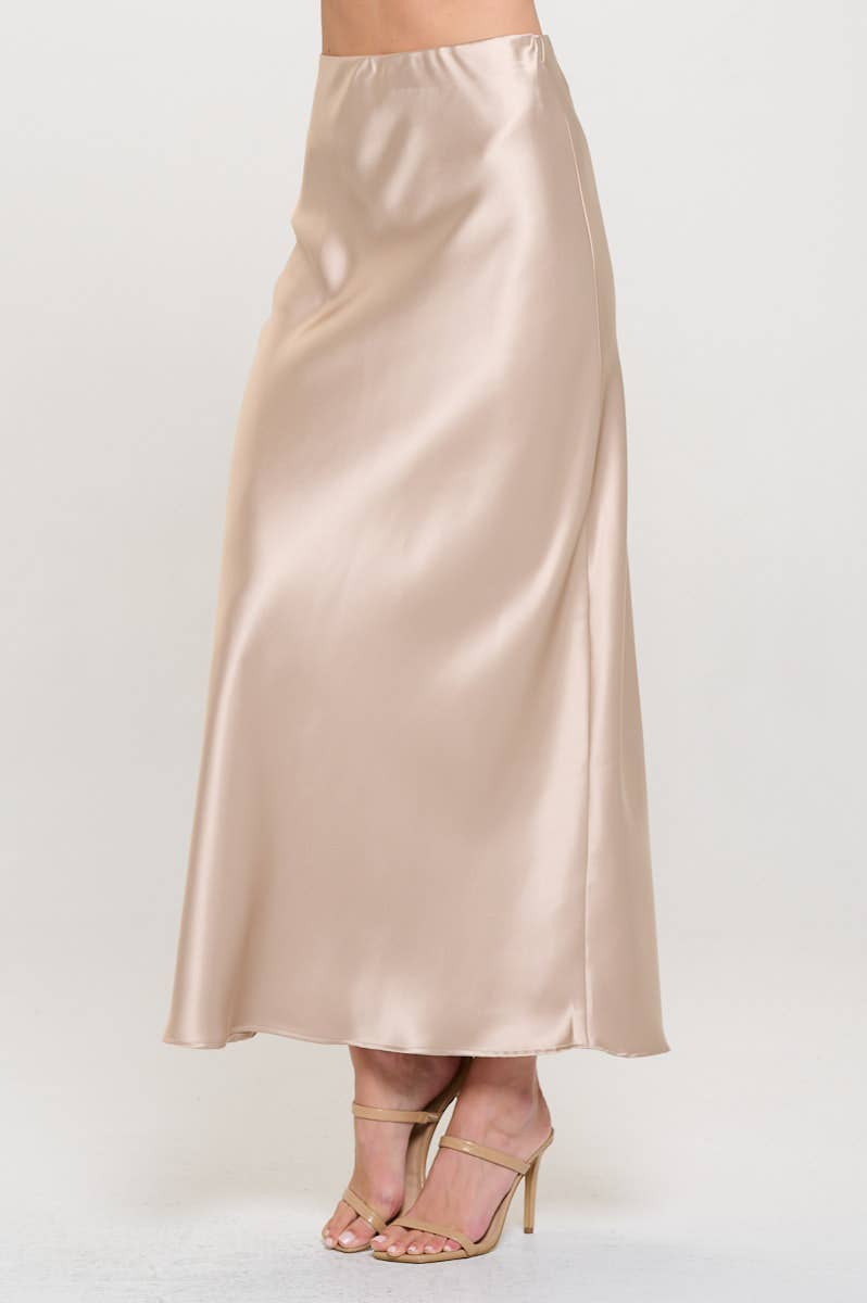 Made in USA Solid Silky Satin Maxi Skirt