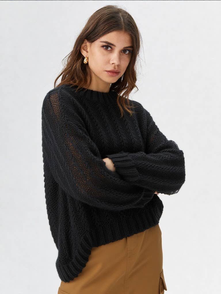 Lace Trim Oversized Knit Sweater Top