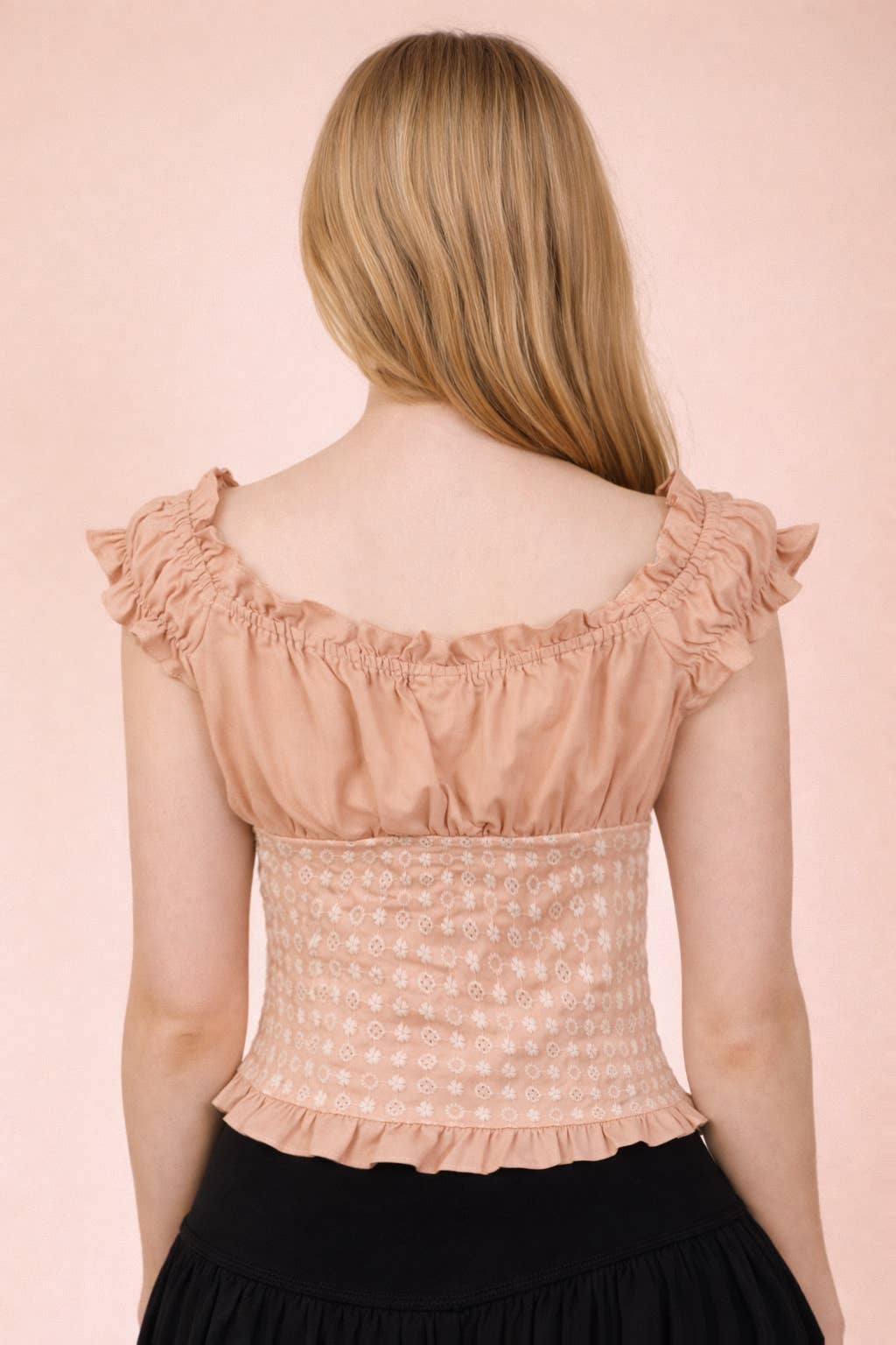 Eyelet Off Shoulder Button Down Blouse Top