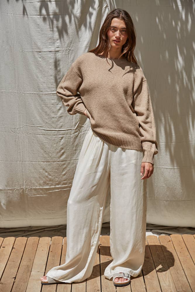 W1367 | Knit Sweater Crew Neck Pullover Top