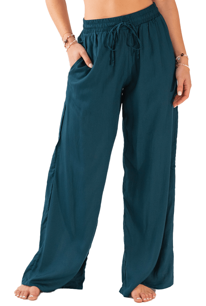 Deep Teal Wide Leg Drawstring Pants