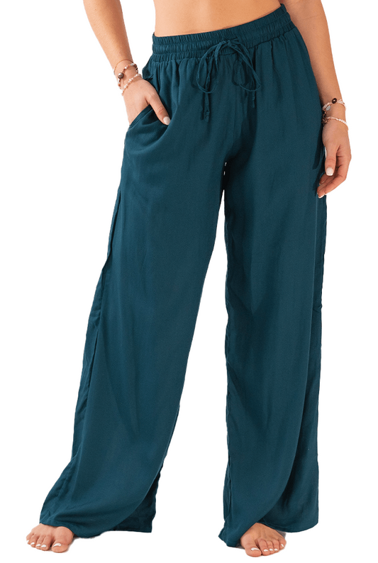 Deep Teal Wide Leg Drawstring Pants