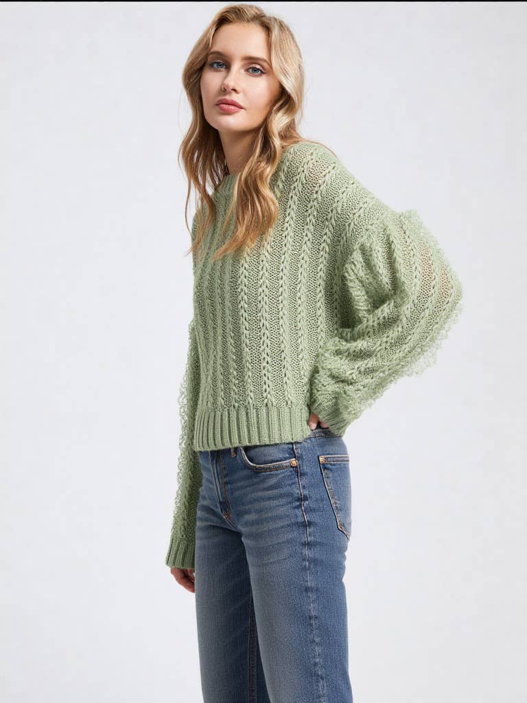 Lace Trim Oversized Knit Sweater Top