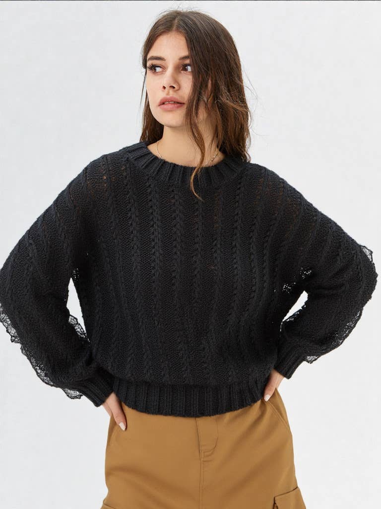 Lace Trim Oversized Knit Sweater Top