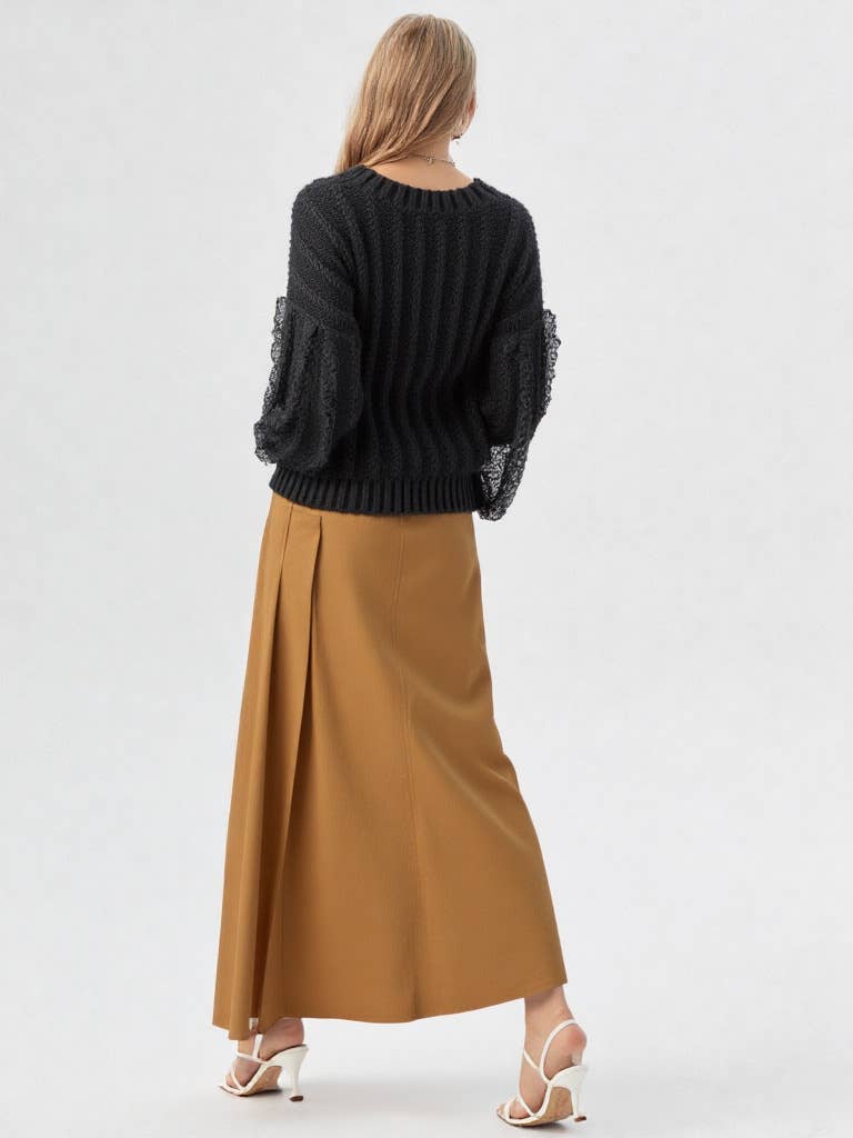 Lace Trim Oversized Knit Sweater Top