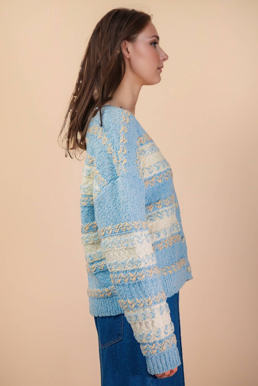 Multi Color Textured Knit Sweater Cardigan